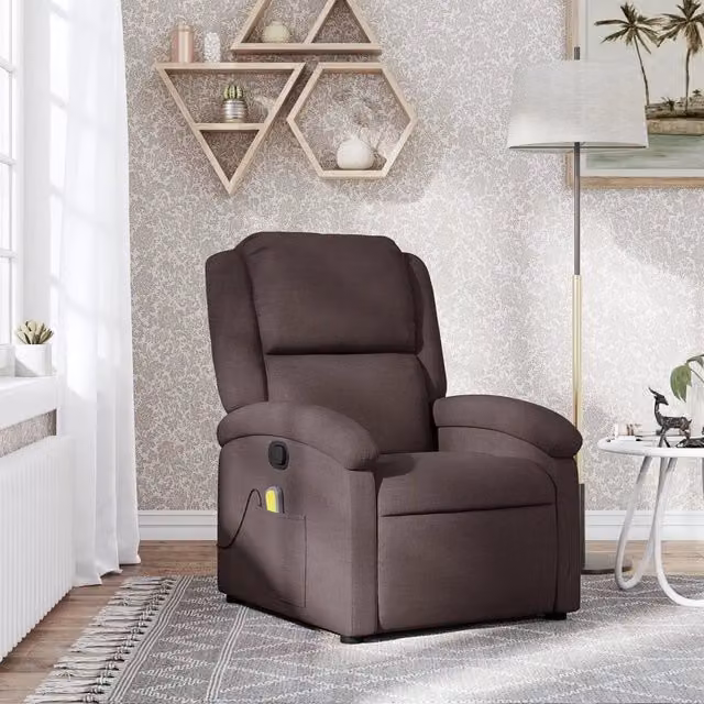 Poltrona Relax Reclinabile vidaXL in Tessuto Marrone con Braccioli e Struttura in Metallo e Legno – 1