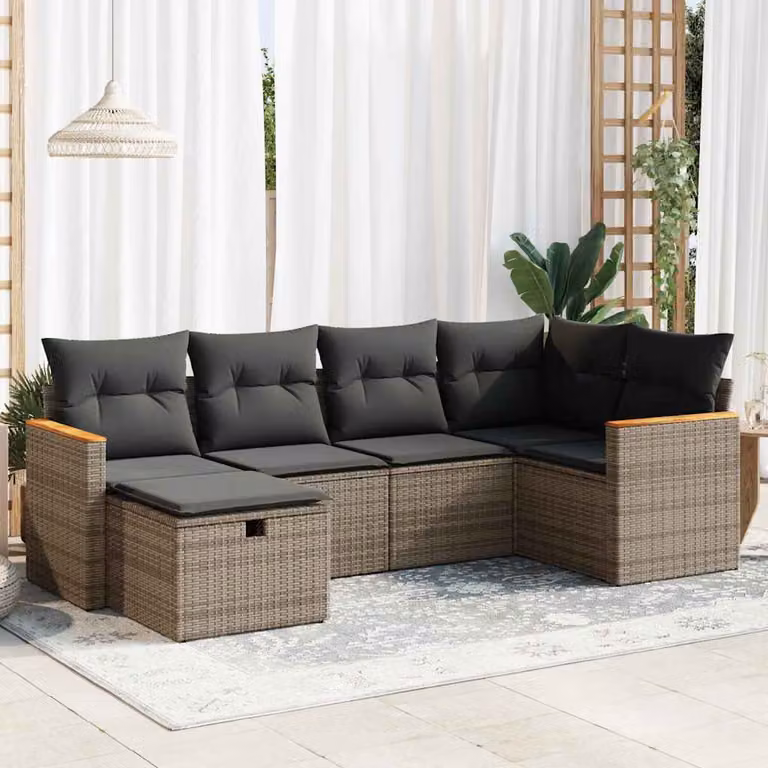 Maison Exclusive - Set da giardino 6 pezzi con cuscini Grigio Poly Rattan