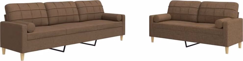 Set di Divani 2 pz con Cuscini Marrone in Tessuto