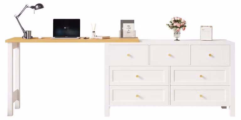 Scrivania girevole a 360 gradi - 7 cassetti - 120x40x70 cm - Pannello di particelle di legno - Bianco