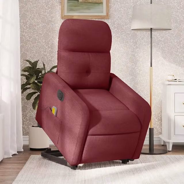 Poltrona Alzapersona Elettrica con Massaggio vidaXL in Tessuto Rosso per Anziani