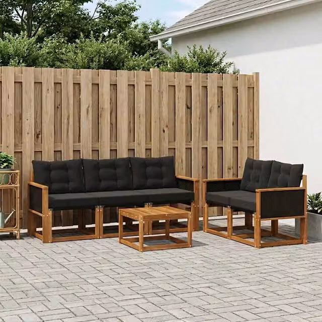 Set di divani da esterno 6 pz Naturale e Nero 3381768