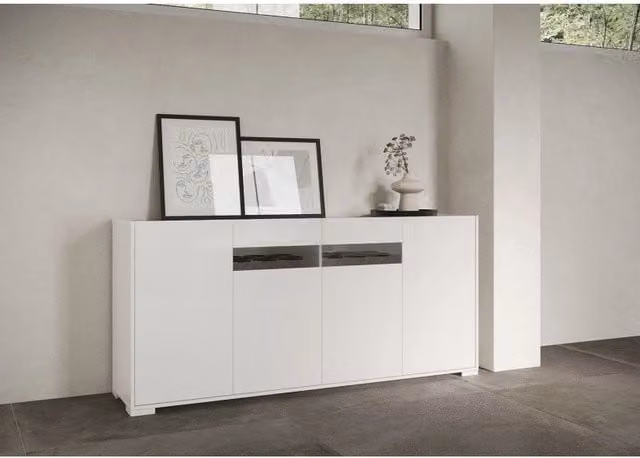 Madia moderna 4 ante 174x40x81 cm Riflesso - Bianco Lucido