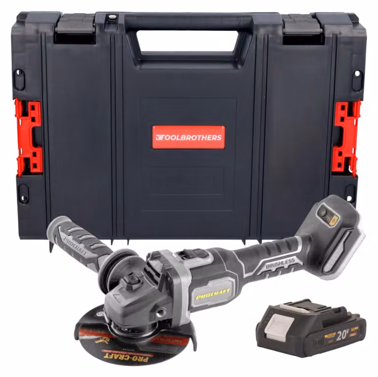 Smerigliatrice angolare a batteria Procraft Industrial AG125Bbb 20 V 125 mm Brushless + 1x batteria 2,0 Ah + valigetta RHINO Toolcase - senza caricabatteria