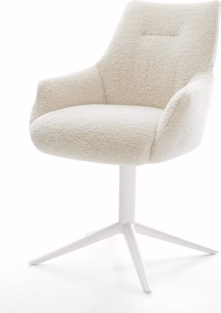 DELIFE sedia girevole Alja-Flex con braccioli in tessuto teddy beige base bianca girevole a 360° funzione dondolo nucleo a molle tascabili