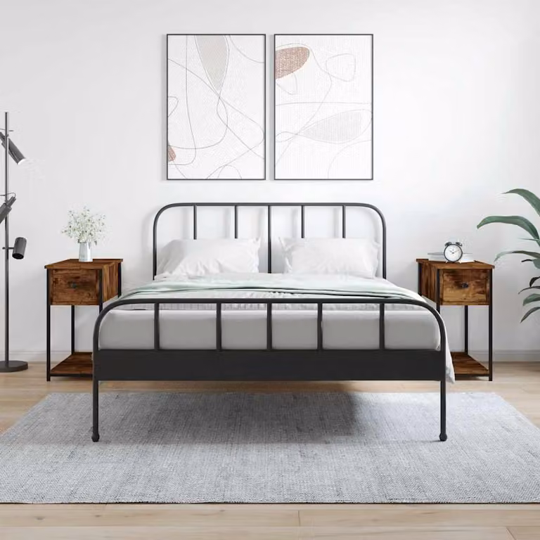Set di 2 comodini vidaXL in legno multistrato rovere fumo, design moderno, L/P/H: 30 x 60 x 60 cm