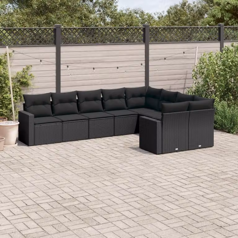 Maison Exclusive - Set Divani da Giardino 9 pz con Cuscini Nero in Polyrattan