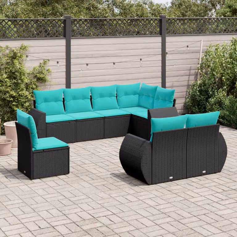 Set di divani da giardino vidaXL 8 pz in polyrattan nero con cuscini e struttura in metallo per esterno