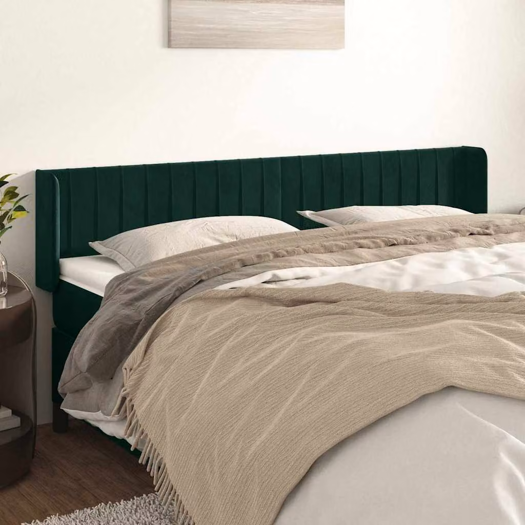 Testiera ad orecchio vidaXL in velluto verde scuro L: 163 cm, P: 16 cm, H: 78/88 cm