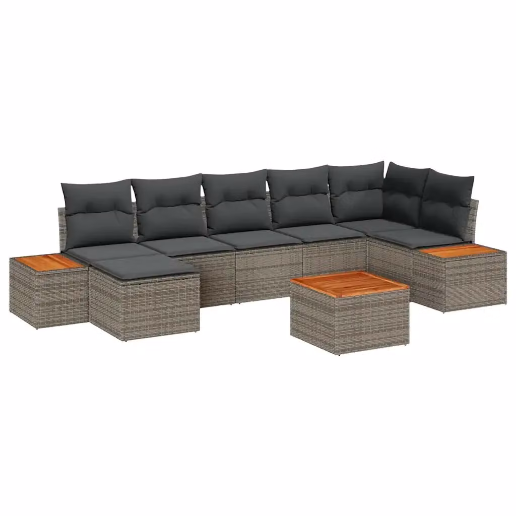 Set Divano da Giardino a L vidaXL 8 Pezzi Grigio con Cuscini e Tavolino in Polyrattan e Acciaio – 2
