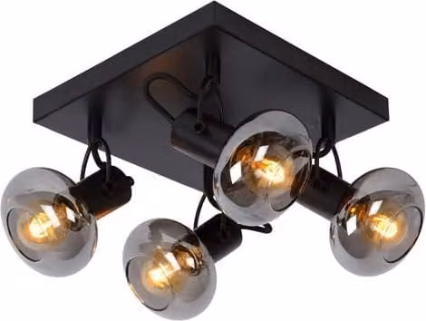 Plafoniera Lucide Madee nera in vetro e metallo, dimmerabile, 4xE14, Diametro: 23 cm