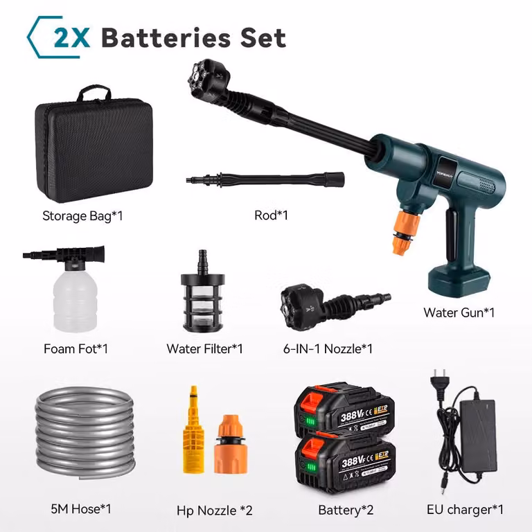 Idropulitrice senza fili - 200 bar - Motore 3500W - Include 2 batterie e caricabatterie