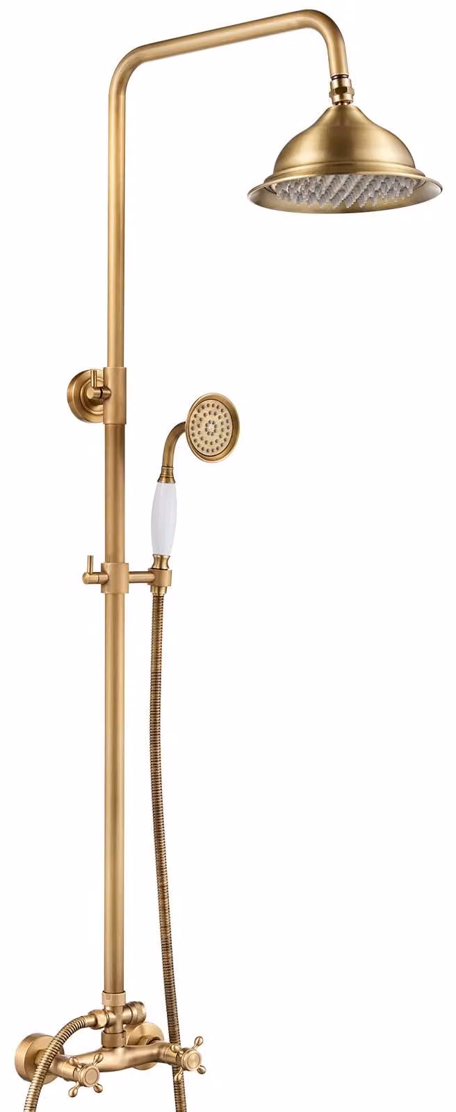 Colonna doccia in stile retrò, in ottone, con doccetta a pioggia da 20x20 cm, soffione manuale e tubo flessibile da 1,5 metri