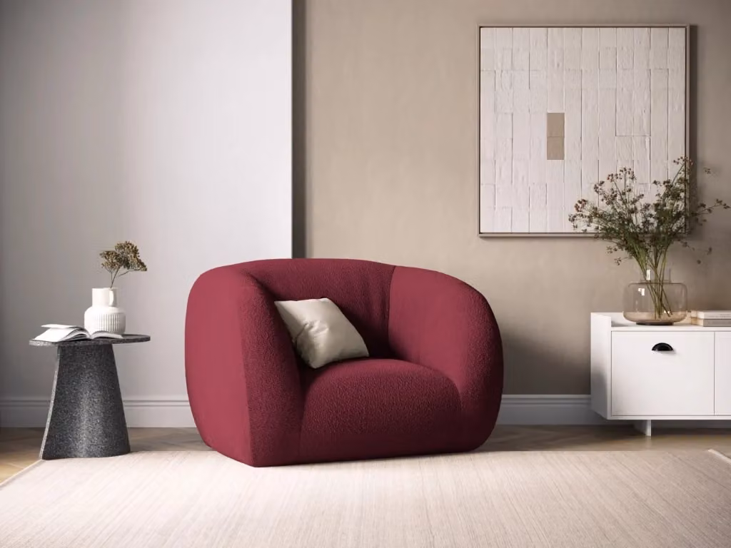 Poltrona Essen Cosmopolitan Design in bouclé bordeaux con braccioli per il tuo living – 2