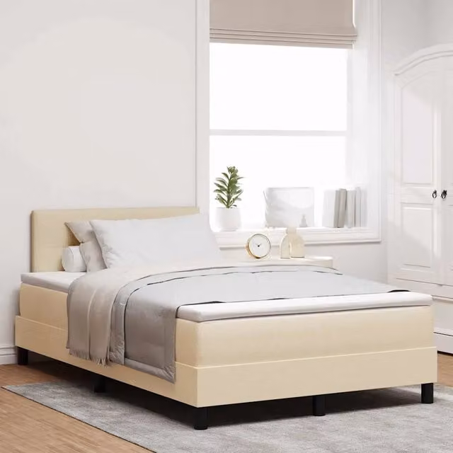 Letto a molle vidaXL con strisce LED sottostante, rivestimento in tessuto beige, L 120 x P 200 cm