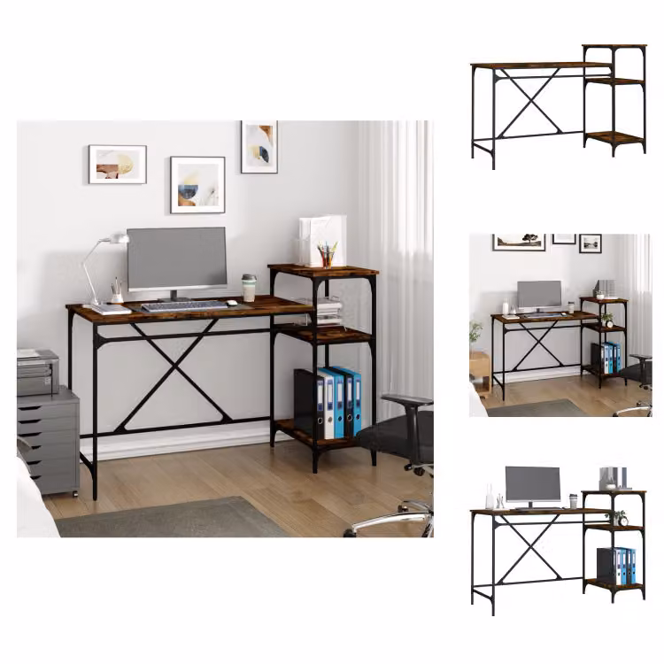 vidaXL Scrivania con ripiano in rovere fumé 135x50x90 cm materiale a base di legno - Scrivanie