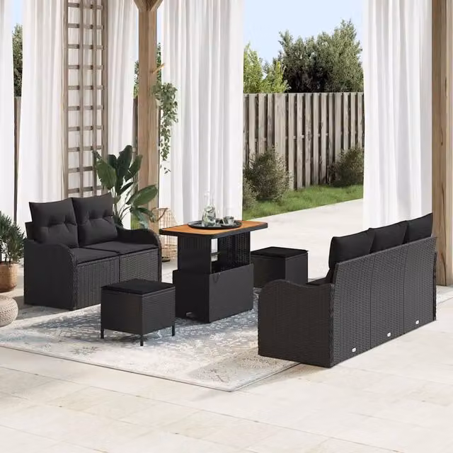 Set Divano da Giardino 8 pz Nero polyrattan 3362209