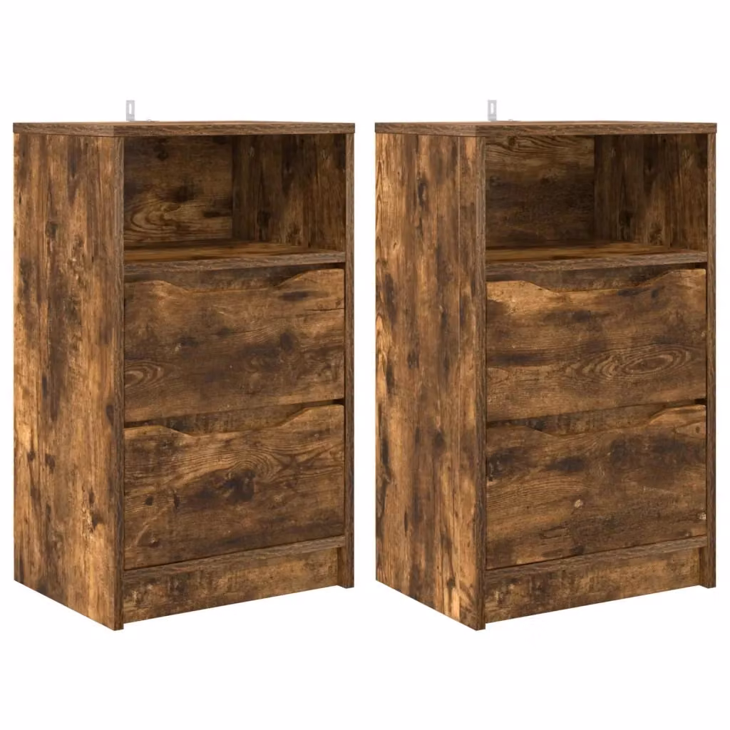 Set di 2 comodini moderni vidaXL in legno MDF color rovere fumo L/P/H: 40 x 30 x 67 cm – 2