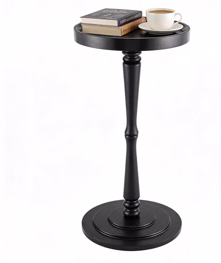Tavolino rotondo con design in bambù, piccolo tavolino da divano, gambe in legno massello, colore nero