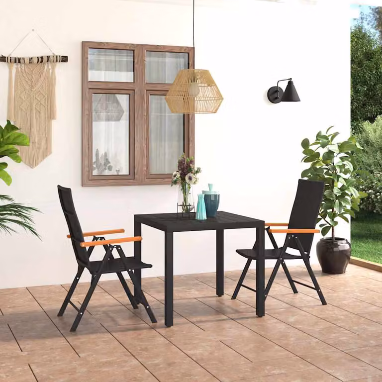Set da pranzo da giardino vidaXL in polyrattan 3 pezzi Nero e Marrone