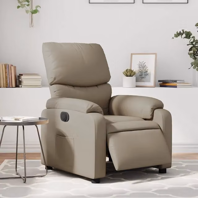Poltrona Reclinabile Elettrica vidaXL in Similpelle Beige con Braccioli e Funzione Auto-Return