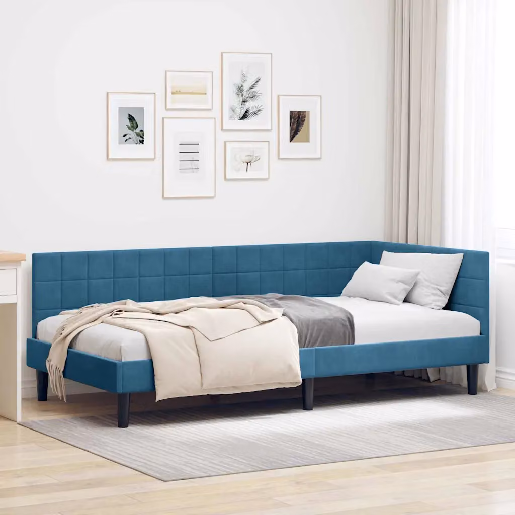vidaXL Cornice del letto ad angolo in velluto blu, L 100 x P 200 cm – 1