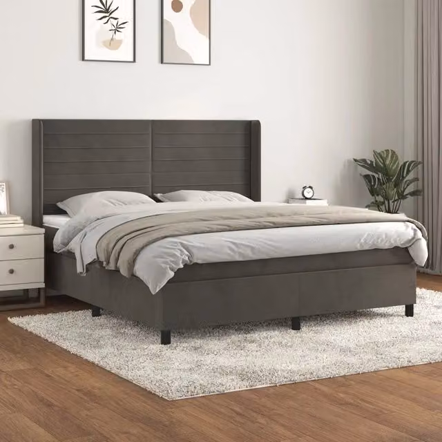 Letto Ibrido vidaXL con Giroletto a Molle e Materasso in Velluto Grigio e Bianco, Struttura in Legno di Larice, L/P/H: 180 x 200 x 128 cm