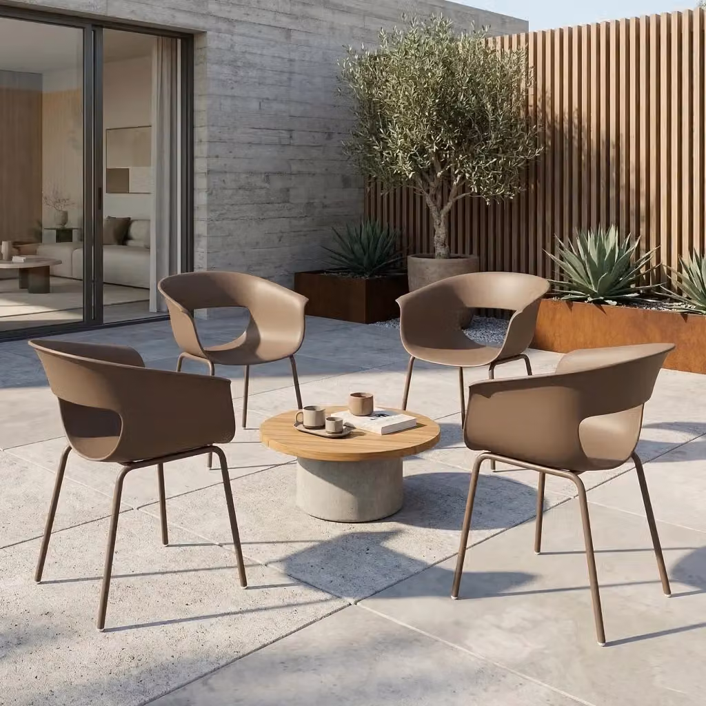 Set di 4 sedie da giardino Cipacho marroni con braccioli, design moderno ed ergonomico, resistenti alle intemperie e ai raggi UV – 2