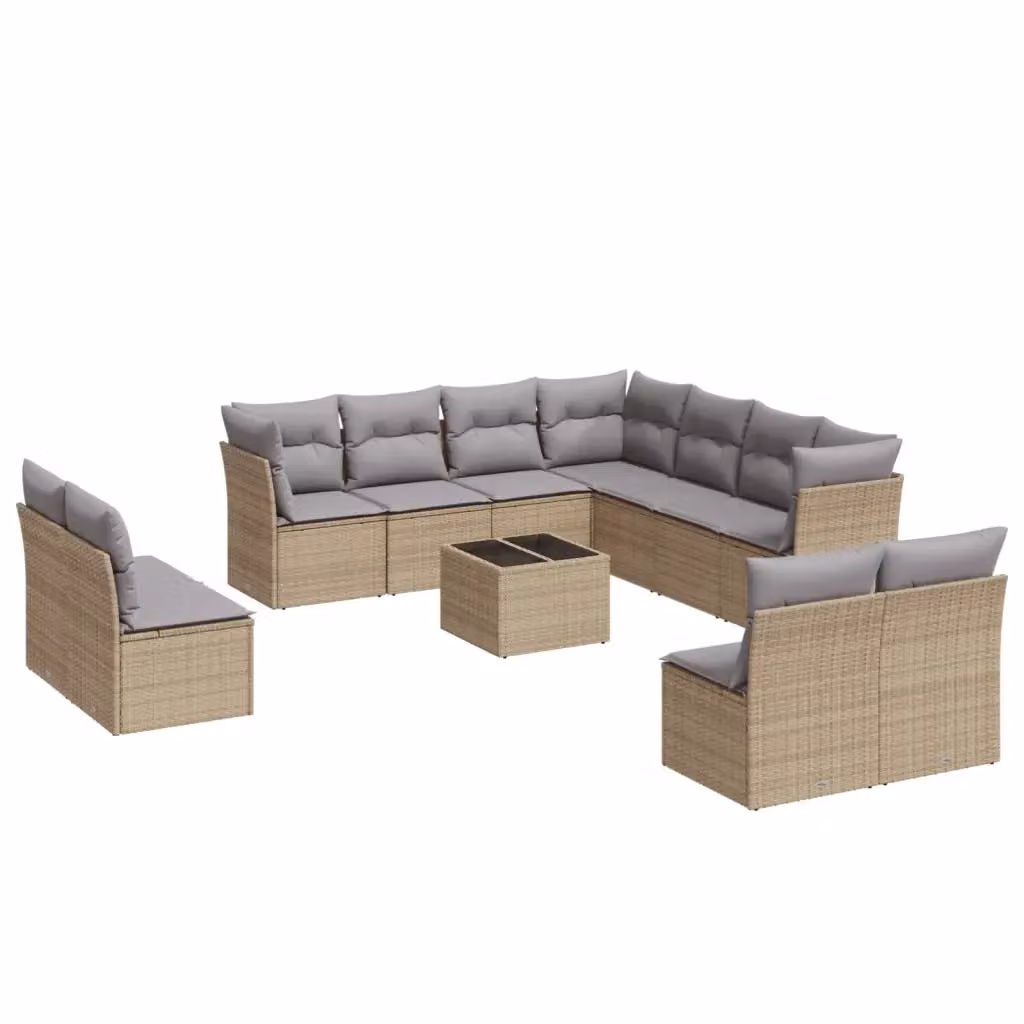 Set di divani da giardino VIDAXL in polyrattan con cuscini beige, 12 posti – 2
