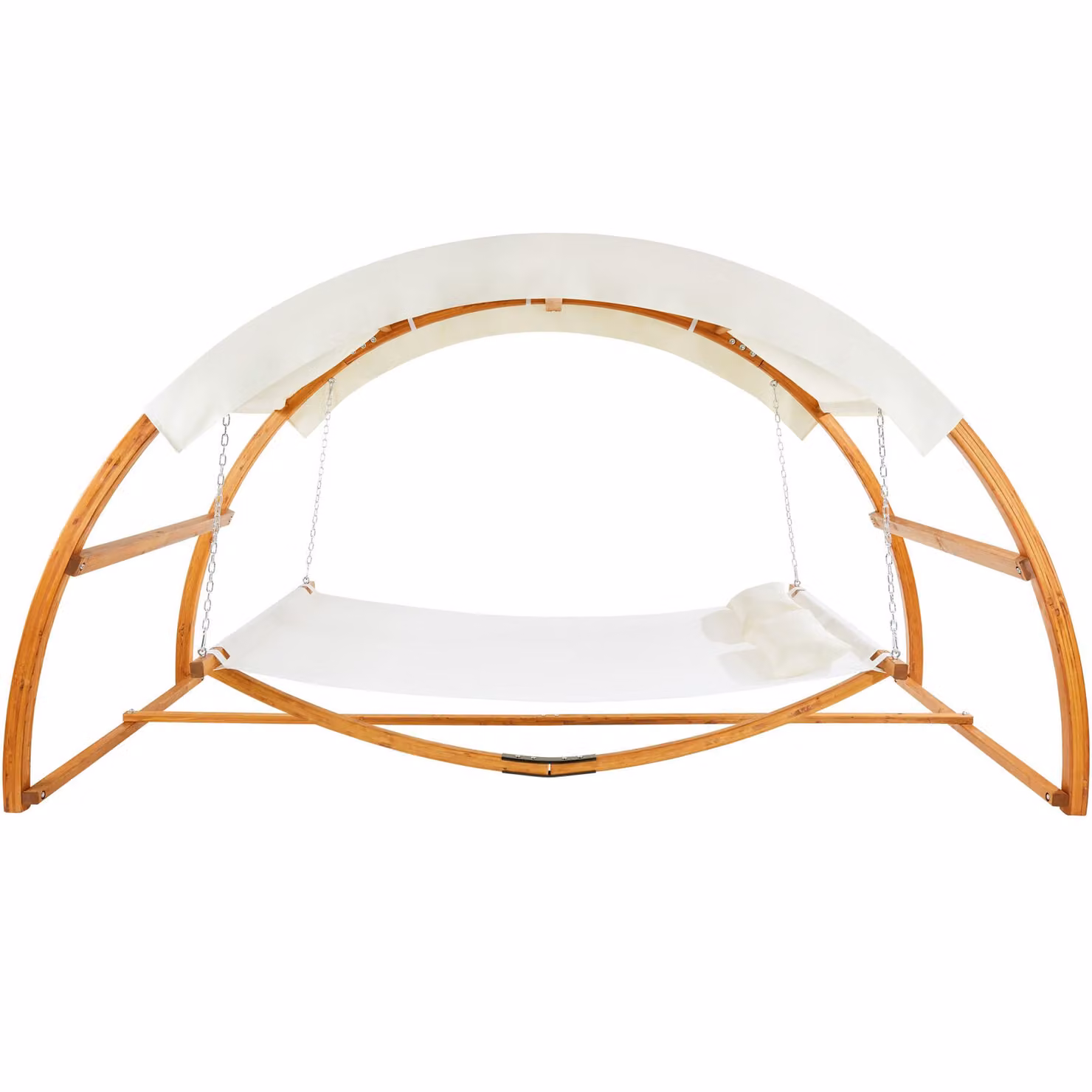 Amaca doppia Locarno TecTake con struttura in legno di larice e tendalino, colore marrone e bianco, L/P/H: 328 x 160 x 171,5 cm – 3