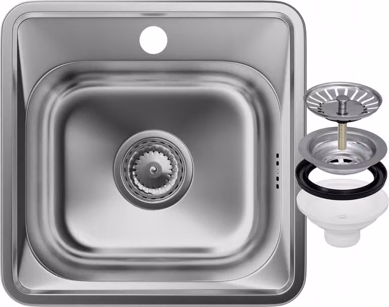 Granitan - Lavello in acciaio inossidabile - Lavello da cucina - Lavello 48x48 cm - Argento - quadrato - Vasca lavello - TURI