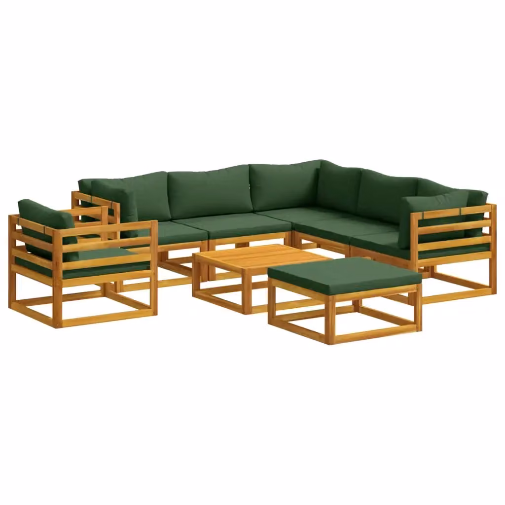Set di divani da giardino vidaXL in legno di acacia massello con cuscini e tavolino, 8 pezzi, colore marrone e verde – 2