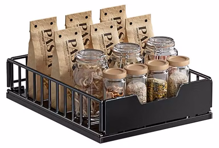 Organizzatore estraibile per armadi - Ripiano estraibile per la conservazione - Acciaio - Modello standard - Larghezza 25 cm - Adatto per cucina, dispensa e bagno