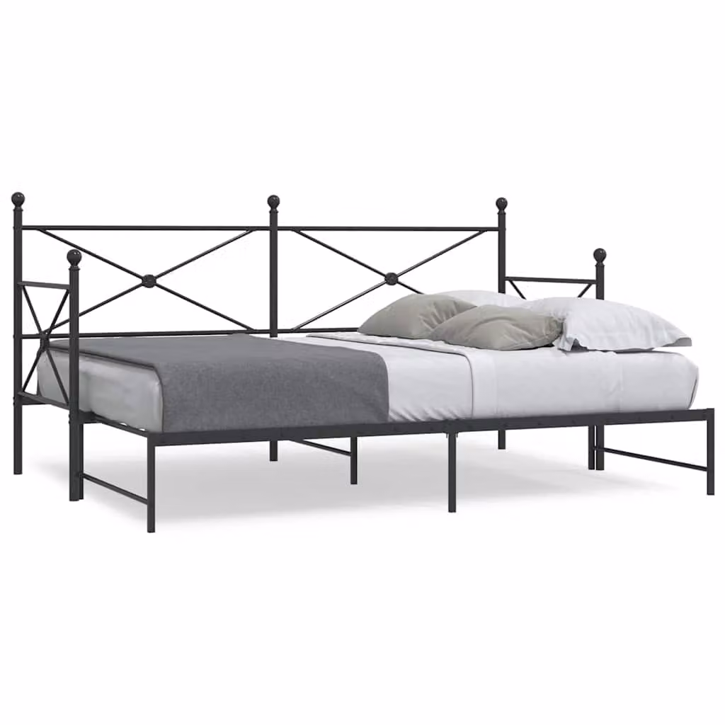 vidaXL Divano Letto Estraibile Moderno in Metallo Nero L/P/H: 208 x 96 x 107 cm