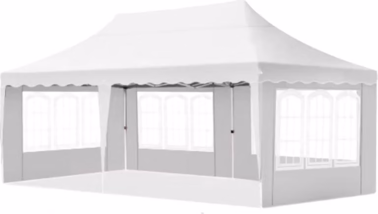 Tenda per feste - Tenda pieghevole con pareti laterali - 300x600cm - Bianco - Facile da montare - Padiglione - Resistente all'acqua e alle intemperie - Altezza regolabile