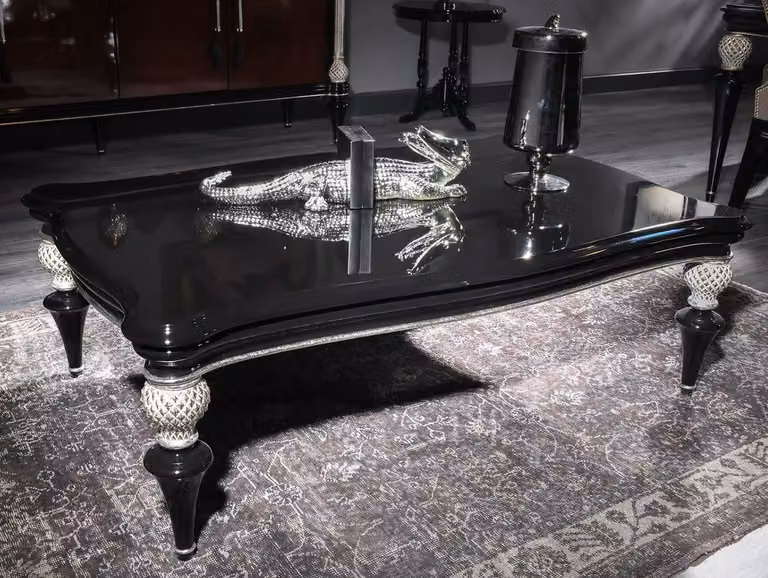 Casa Padrino tavolino barocco nero / argento - Tavolo da salotto in legno massiccio fatto a mano in stile barocco - Mobili da salotto barocchi