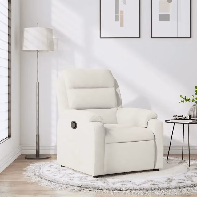 Poltrona Reclinabile Relax vidaXL in Velluto Beige e Bianco con Braccioli e Regolazione Manuale