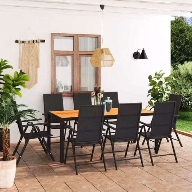 Set da Pranzo da Giardino 9 pz Nero e Marrone 3060057