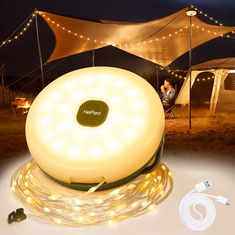 Catena luminosa da campeggio, 10 metri, 3-in-1, con alimentazione USB, arrotolabile, 100 LED