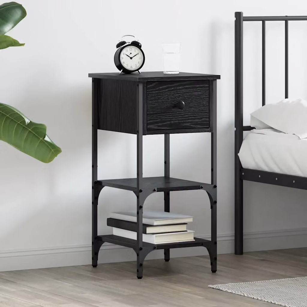 Armadio da notte con cassetto vidaXL in Rovere Nero, L 33.5 cm x P 36 cm x H 70 cm