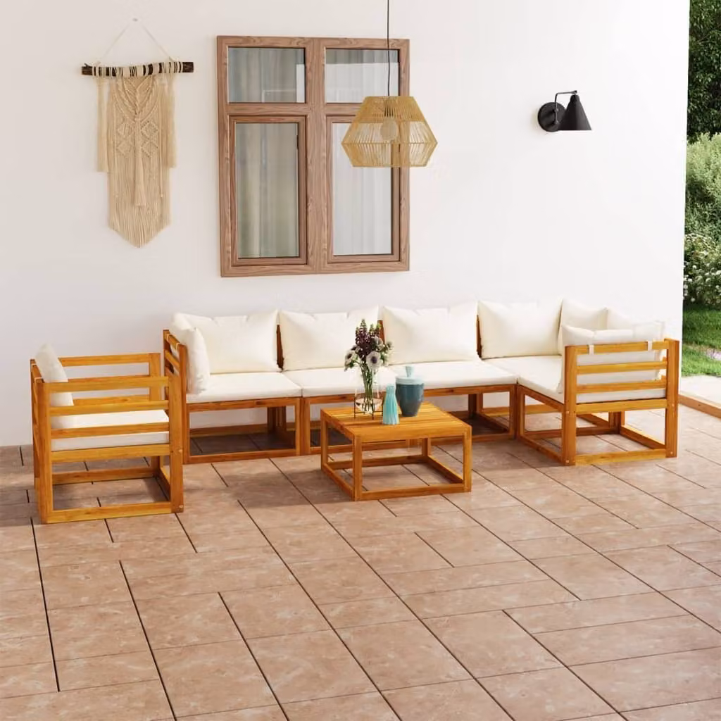 Maison Exclusive - Set da giardino da 7 pezzi con cuscini color crema, in legno massello di acacia