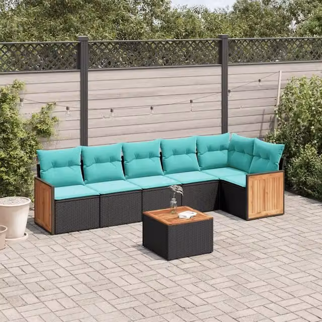 Set Divani da Giardino 7 pz con Cuscini Nero in Polyrattan 3227674