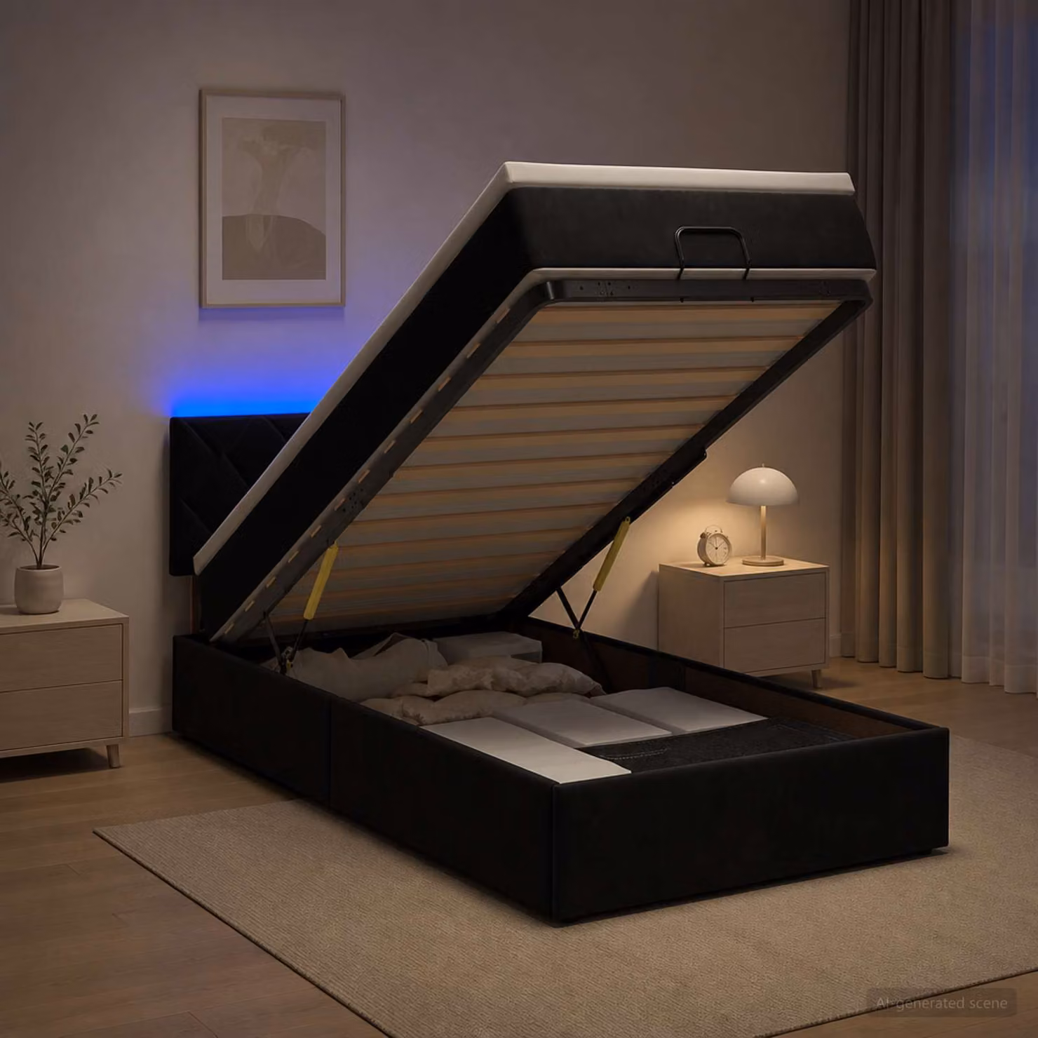 Letto Ottomano vidaXL con Materasso e LED in Velluto Nero, L 80 x P 200 cm