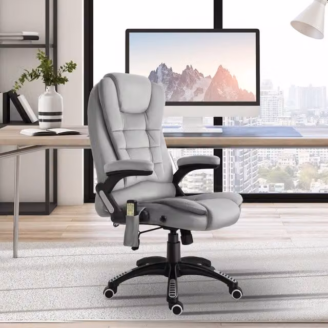 Sedia da ufficio ergonomica WISHDOR grigia con poggiatesta, braccioli e rotelle, girevole a 360° – 1
