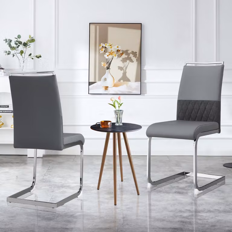 MODFU: Set di 4 sedie da pranzo moderne, ideali anche come sedie da cucina o da ufficio, con schienale a listelli piatto, imbottitura, design multifunzionale, realizzate in Poliuretanodi alta qualità e lino, colore grigio