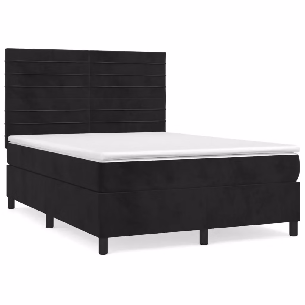 Letto Ibrido vidaXL con Giroletto a Molle e Materasso in Velluto Nero e Bianco L/P/H: 140 x 200 x 128 cm – 2