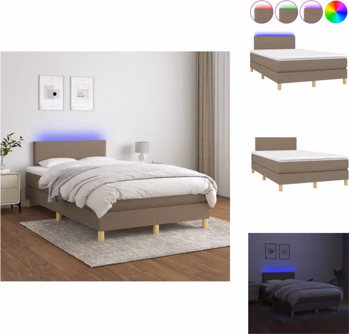 vidaXL Letto a molle con materasso e tessuto LED Taupe 120x200 cm - Letti & strutture letto