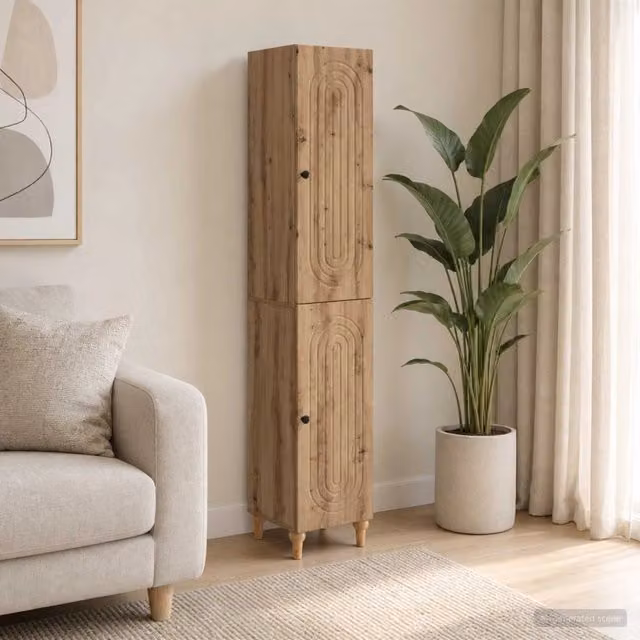 Set di 2 armadi moderni vidaXL in legno color rovere marrone con ante a battente e illuminazione integrata per soggiorno o esterno