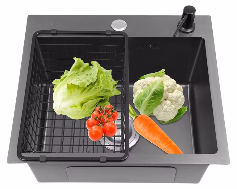 Elzusha - Lavello da cucina in acciaio inossidabile con scolapiatti integrato