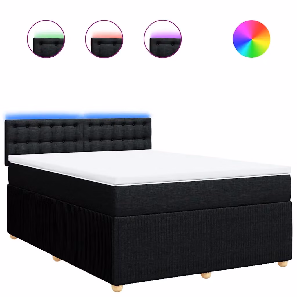 vidaXL Letto a Molle con Materasso Nero e Bianco in Tessuto con Porte USB e Illuminazione Sotto il Letto L/P/H: 190 x 140 x 100,5 cm – 3
